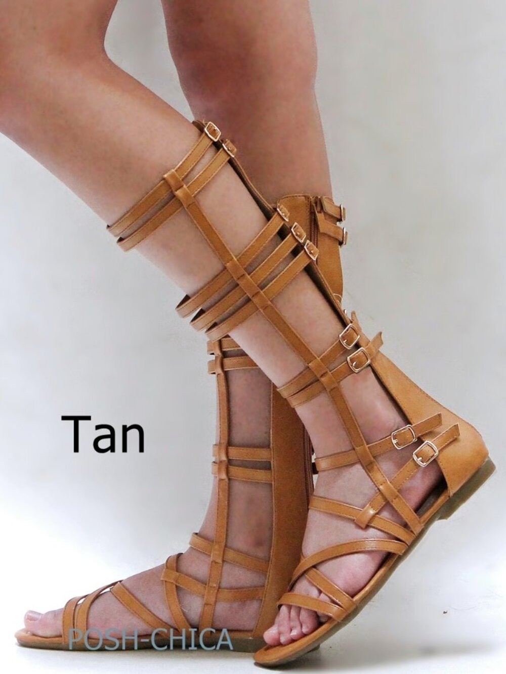 New Tan Gladiator Knee-High Strappy Sandals